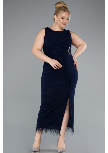 Kolsuz Yırtmaçlı Midi Büyük Beden Abiye ABK2338