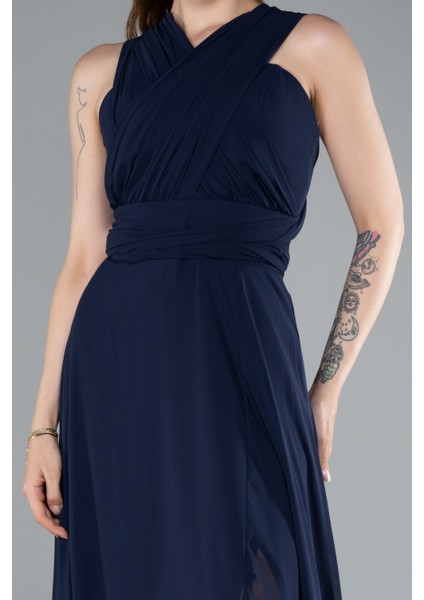 Bacak Dekolteli Uzun Şifon Mezuniyet Elbisesi ABU4965 modelleri