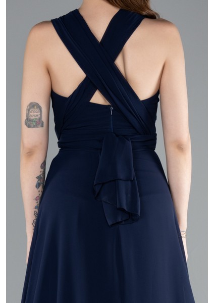 Bacak Dekolteli Uzun Şifon Mezuniyet Elbisesi ABU4965 fırsatları