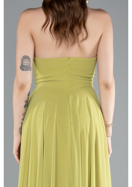 Straplez Bacak Dekolteli Uzun Şifon Mezuniyet Elbisesi ABU4966 fırsatları