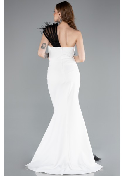 Tek Omuz Çiçek Aksesuarlı Yırtmaçlı Uzun Abiye ABU4969 fiyatları