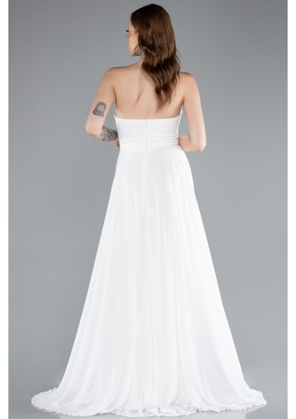 Straplez Bacak Dekolteli Uzun Şifon Mezuniyet Elbisesi ABU4966 fiyatları