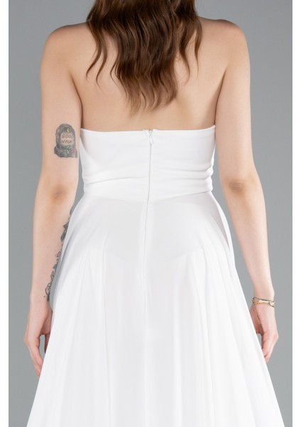 Straplez Bacak Dekolteli Uzun Şifon Mezuniyet Elbisesi ABU4966 fırsatları