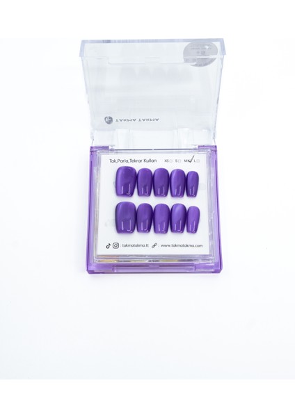 15'li Mor Orta Kare TT1296 Tekrar Kullanılabilir El Yapımı Protez Takma Tırnak - Mor-M