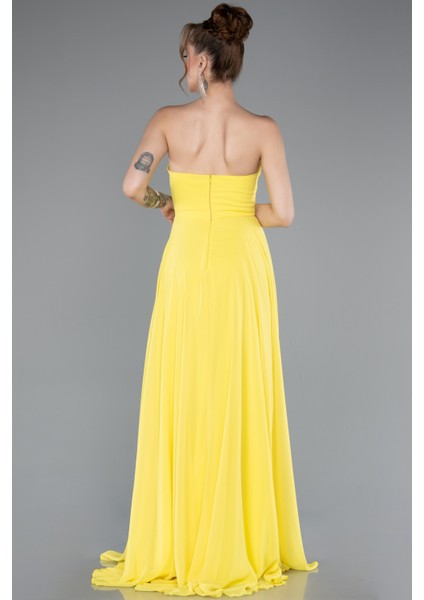 Straplez Bacak Dekolteli Uzun Şifon Mezuniyet Elbisesi ABU4966 fiyatları