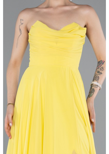 Straplez Bacak Dekolteli Uzun Şifon Mezuniyet Elbisesi ABU4966 modelleri