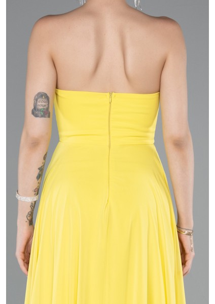 Straplez Bacak Dekolteli Uzun Şifon Mezuniyet Elbisesi ABU4966 fırsatları