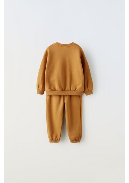 Unisex Çocuk Pamuklu Hardal "ny" Nakışlı Sweatshirt Eşofman Alt-Üst Takım - Rahat Kalıp fiyatları