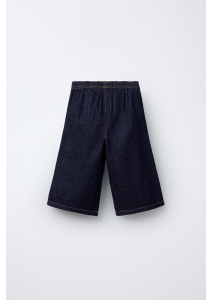 Kız Çocuk Pamuklu Lacivert Denim Bol Paça Takım - Cepli Üst fırsatları