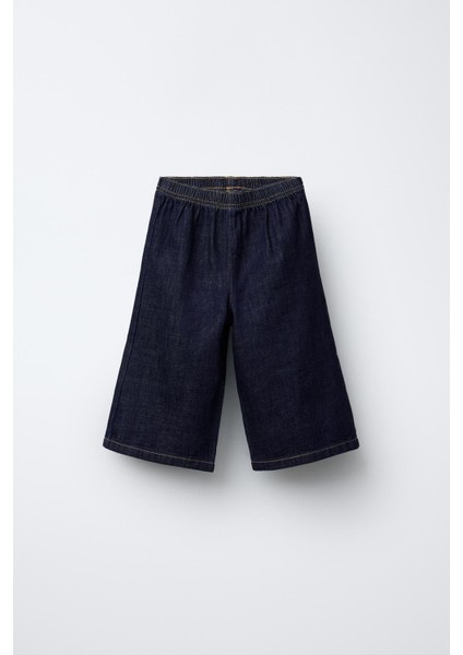 Kız Çocuk Pamuklu Lacivert Denim Bol Paça Takım - Cepli Üst indirimleri