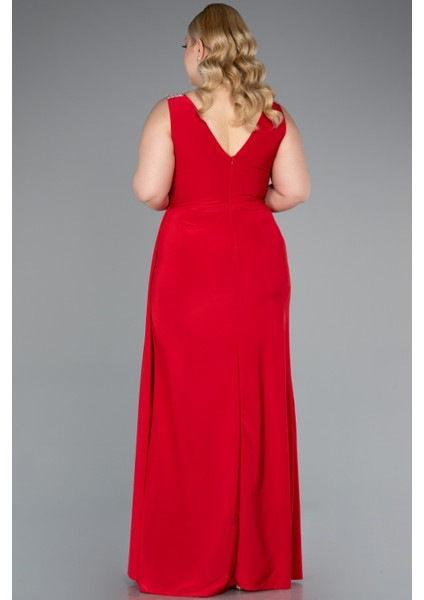 Kolsuz V Yaka Yırtmaçlı Uzun Büyük Beden Abiye ABU4968 fiyatları