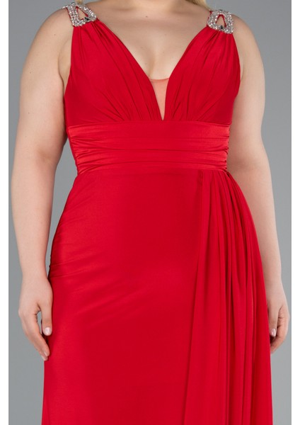 Kolsuz V Yaka Yırtmaçlı Uzun Büyük Beden Abiye ABU4968 modelleri