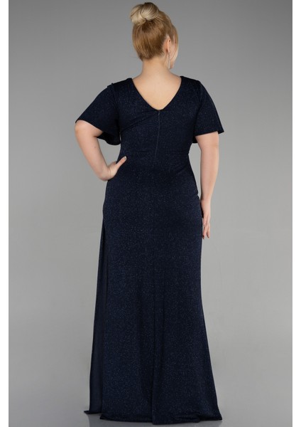 Kısa Kol Yırtmaçlı Uzun Simli Büyük Beden Abiye ABU5011 fiyatları