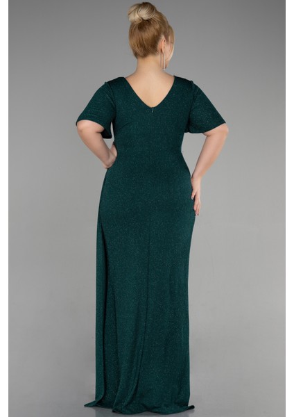 Kısa Kol Yırtmaçlı Uzun Simli Büyük Beden Abiye ABU5011 fiyatları