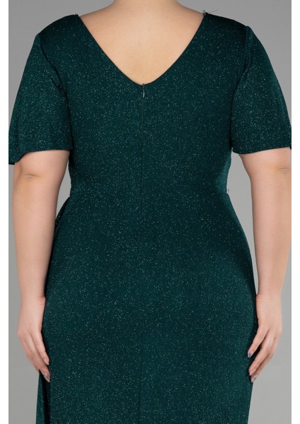 Kısa Kol Yırtmaçlı Uzun Simli Büyük Beden Abiye ABU5011 fırsatları