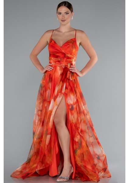 Bacak Dekolteli Uzun Empirme Mezuniyet Elbisesi ABU5053