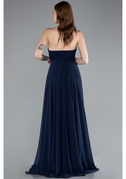 Straplez Bacak Dekolteli Uzun Şifon Mezuniyet Elbisesi ABU4966 fiyatları