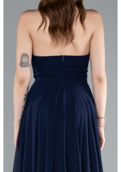 Straplez Bacak Dekolteli Uzun Şifon Mezuniyet Elbisesi ABU4966 fırsatları