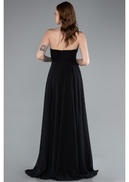 Straplez Bacak Dekolteli Uzun Şifon Mezuniyet Elbisesi ABU4966 fiyatları