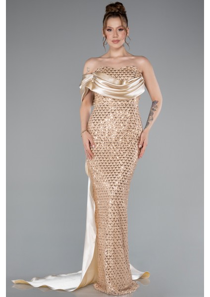 Straplez Kuyruklu Uzun Boncuklu Balık Abiye ABU4986