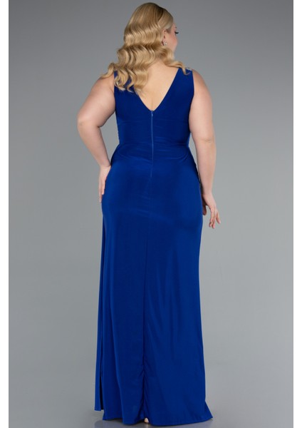 Kolsuz V Yaka Yırtmaçlı Uzun Büyük Beden Abiye ABU4968 fiyatları