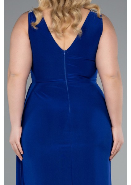 Kolsuz V Yaka Yırtmaçlı Uzun Büyük Beden Abiye ABU4968 fırsatları