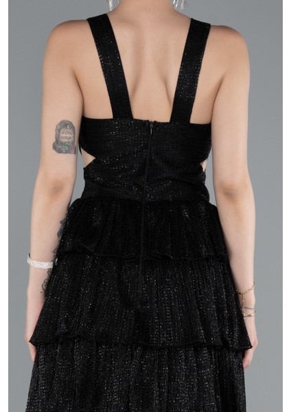 Yırtmaçlı Etekleri Katlı Uzun Mezuniyet Elbisesi ABU5000 fırsatları