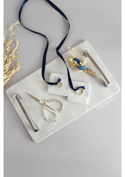 6 Parçalı Set - Nergis Gerçek Ince Mermer Söz/nişan Tepsi Seti - Gümüş Kulp fiyatları