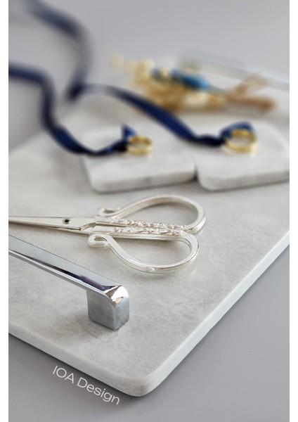 6 Parçalı Set - Nergis Gerçek Ince Mermer Söz/nişan Tepsi Seti - Gümüş Kulp fırsatları