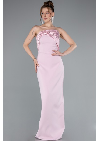 Taşlı Straplez Yaka Uzun Balık Abiye Elbise ABU4988