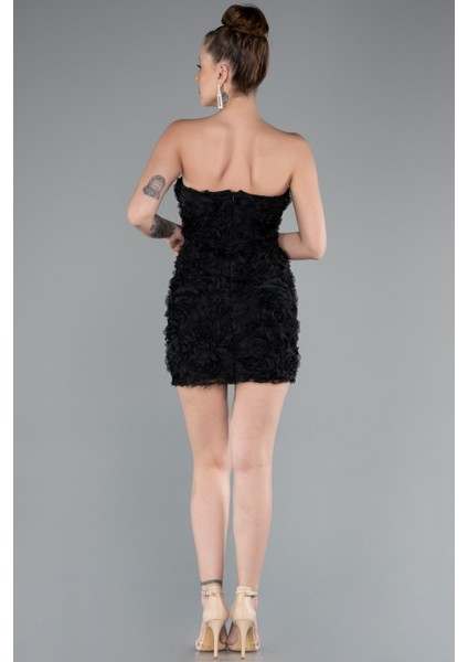 Straplez Çiçek Aplikeli Mini Davet Elbisesi ABK2359 fiyatları