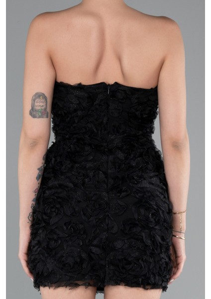 Straplez Çiçek Aplikeli Mini Davet Elbisesi ABK2359 fırsatları