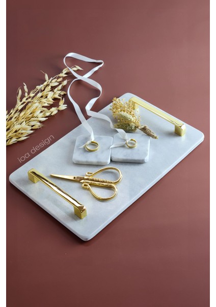 Nergis Mermer Söz Nişan Tepsi Seti Altın Kulp ile 6 Parça Şık Tasarım