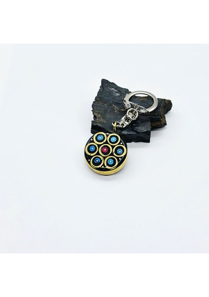 Mavi Firuze Usta Işçilikli Orijinal Oltu Taşı Anahtarlık