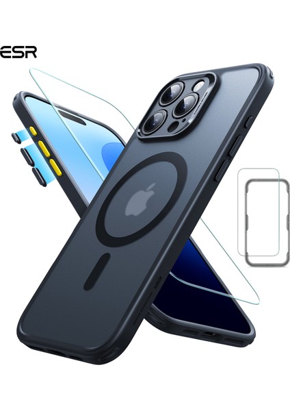 Iphone 15 Pro Max Halolock Magsafe Hybrid Silikon Kılıf Buzlu Siyah + Ekran Koruyucu Set