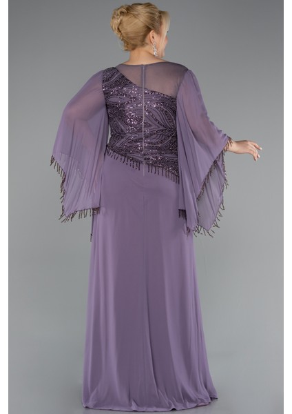 Uzun Pelerin Kol Üstü Pullu Şifon Büyük Beden Abiye ABU5093 fiyatları