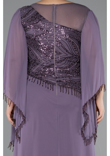 Uzun Pelerin Kol Üstü Pullu Şifon Büyük Beden Abiye ABU5093 fırsatları