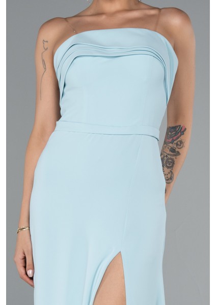 Straplez Bacak Dekolteli Uzun Şifon Abiye ABU5108 modelleri