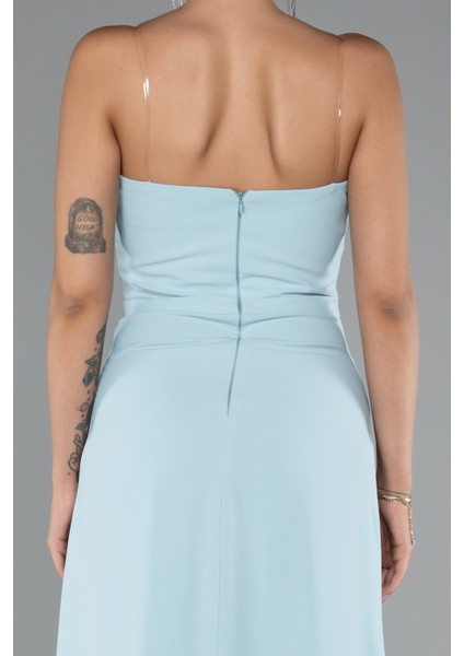 Straplez Bacak Dekolteli Uzun Şifon Abiye ABU5108 fırsatları