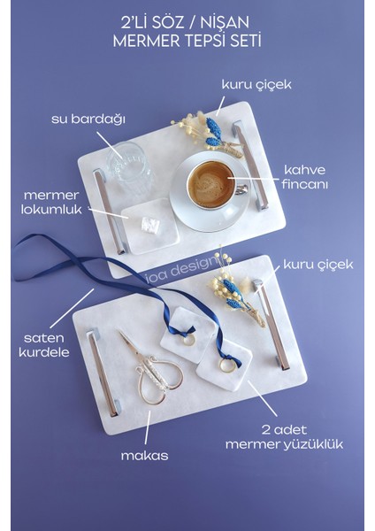 Söz / Nişan Seti No.4 - Nişan Tepsisi + Damat Kahvesi Tepsisi + Aksesuarlar - Nergis Gümüş Kulp fiyatları