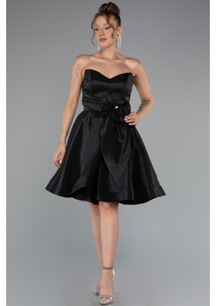 Straplez Kısa Saten Davet Elbisesi ABK2393