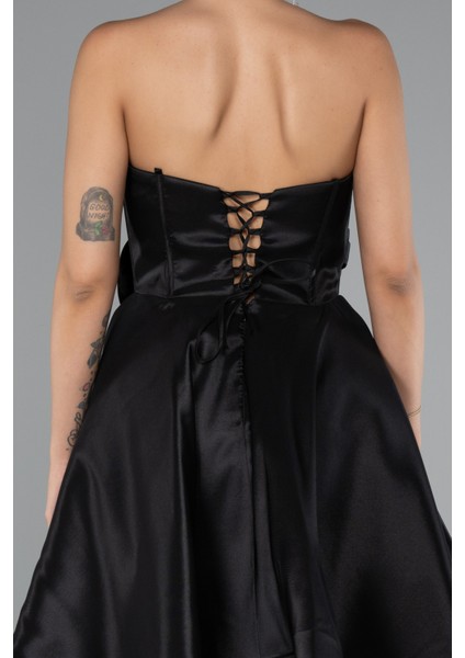 Straplez Kısa Saten Davet Elbisesi ABK2393 fırsatları