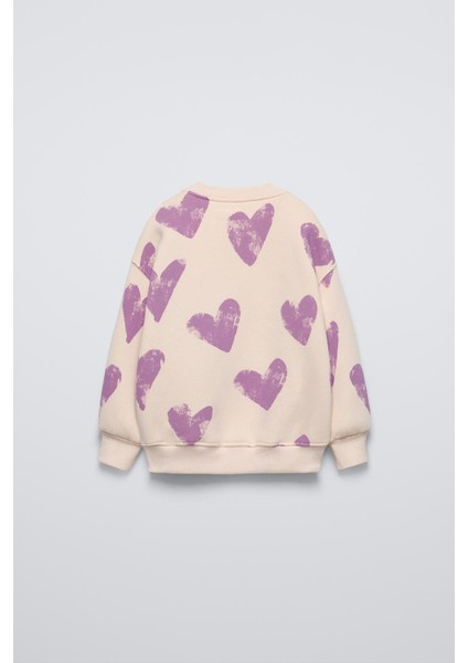 Kız Çocuk Pamuklu Lila Kalpli Sweatshirt Tayt Takım - Paris Yazı Detaylı modelleri
