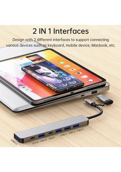 1 To 7 USB Çoğaltıcı Çoklayıcı USB Type-C Hub Port Adaptör indirimleri
