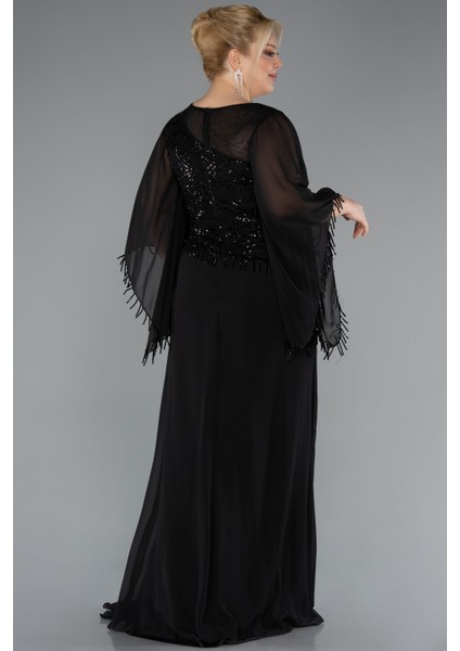 Uzun Pelerin Kol Üstü Pullu Şifon Büyük Beden Abiye ABU5093 fiyatları