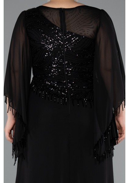 Uzun Pelerin Kol Üstü Pullu Şifon Büyük Beden Abiye ABU5093 fırsatları