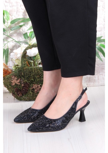 5320 Jena Dantelli Taşlı Arkası Açık Topuklu Kadın Ayakkabı fiyatları