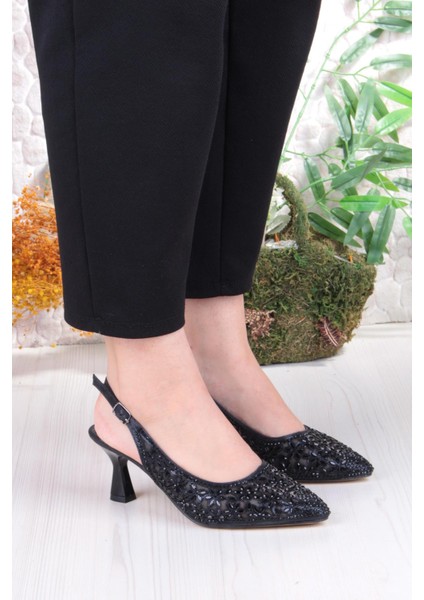 5320 Jena Dantelli Taşlı Arkası Açık Topuklu Kadın Ayakkabı modelleri