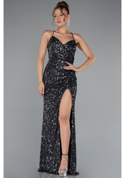 Sırt Dekolteli Uzun Pullu Abiye Elbise ABU5106