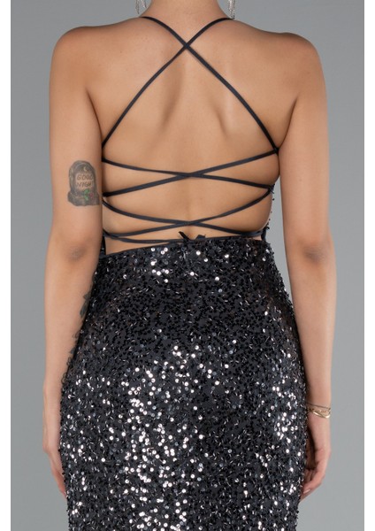 Sırt Dekolteli Uzun Pullu Abiye Elbise ABU5106 fırsatları